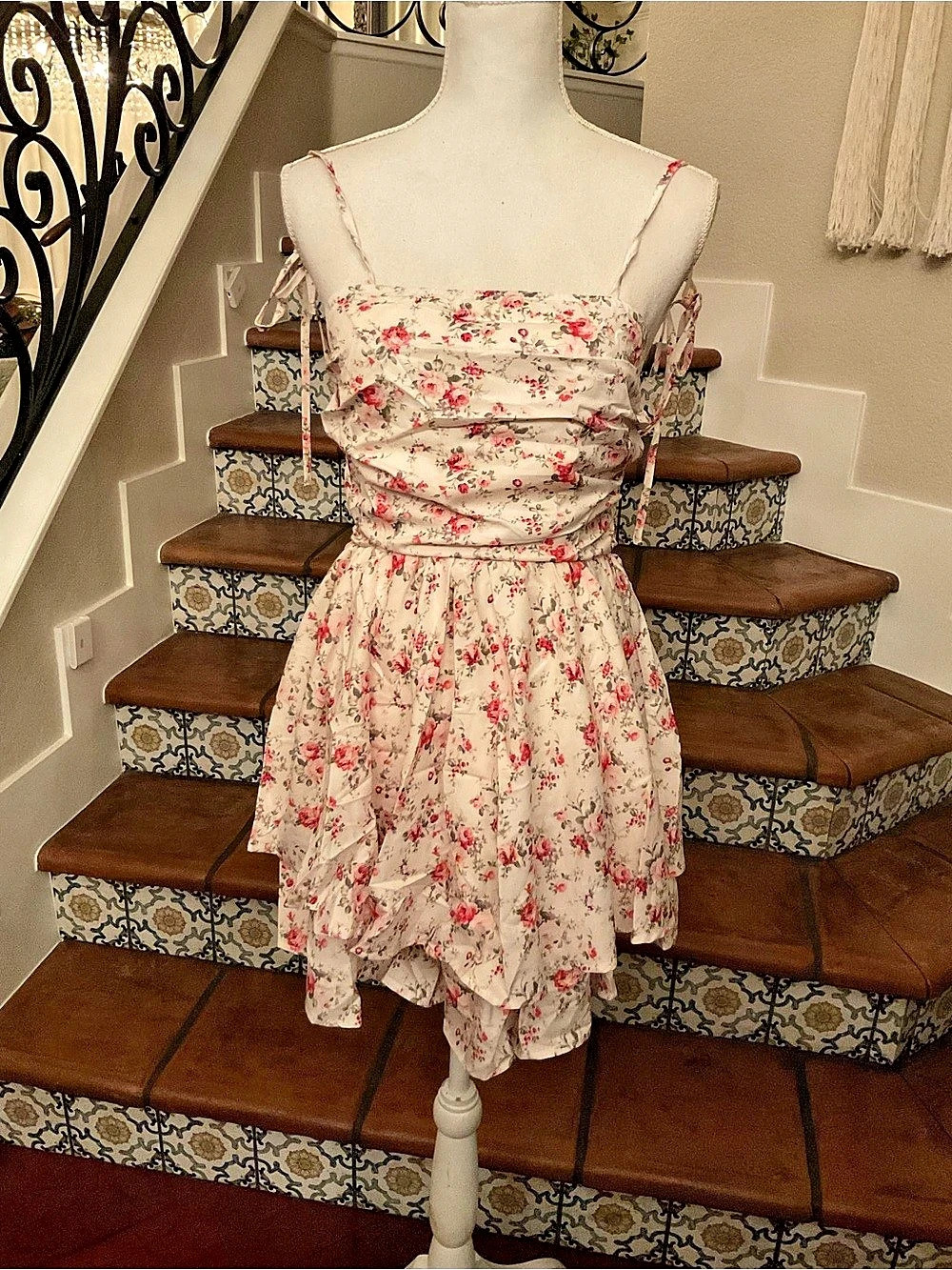 SHEIN Floral Mini Dress Pink & Cream Size Medium